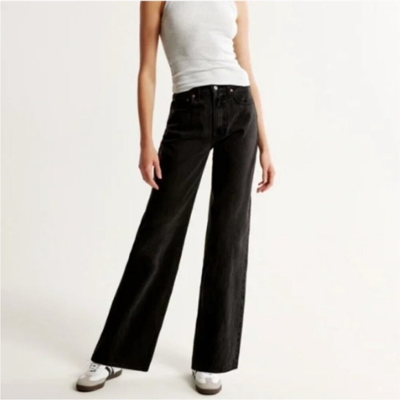 Abercrombie & Fitch The Loose High Rise Jean Black 31/12 Long Wide Baggy - Picture 1 of 9